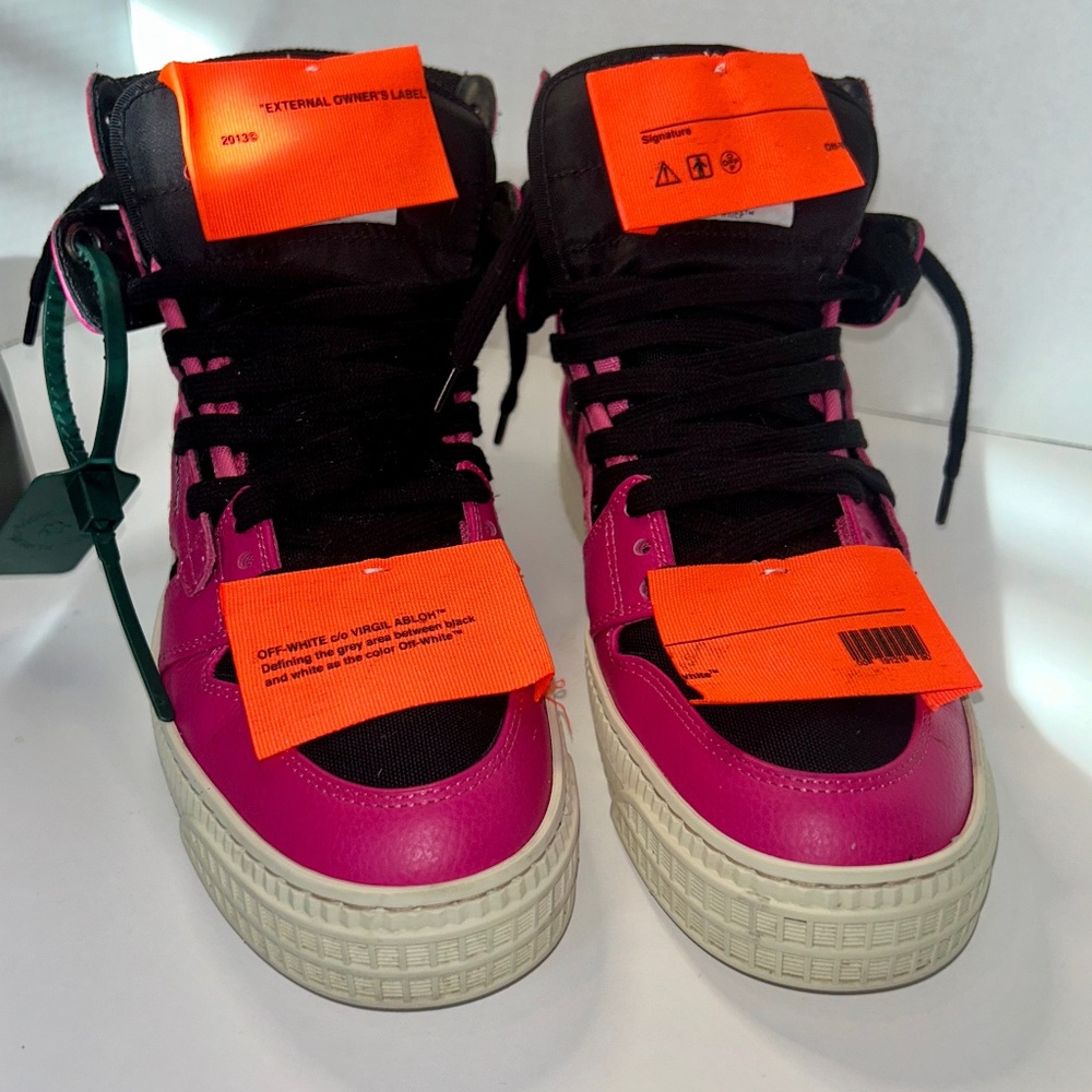 Off-White Pink/Black Leather And Canvas Off Court 3.0 High Top Sneakers Size 38